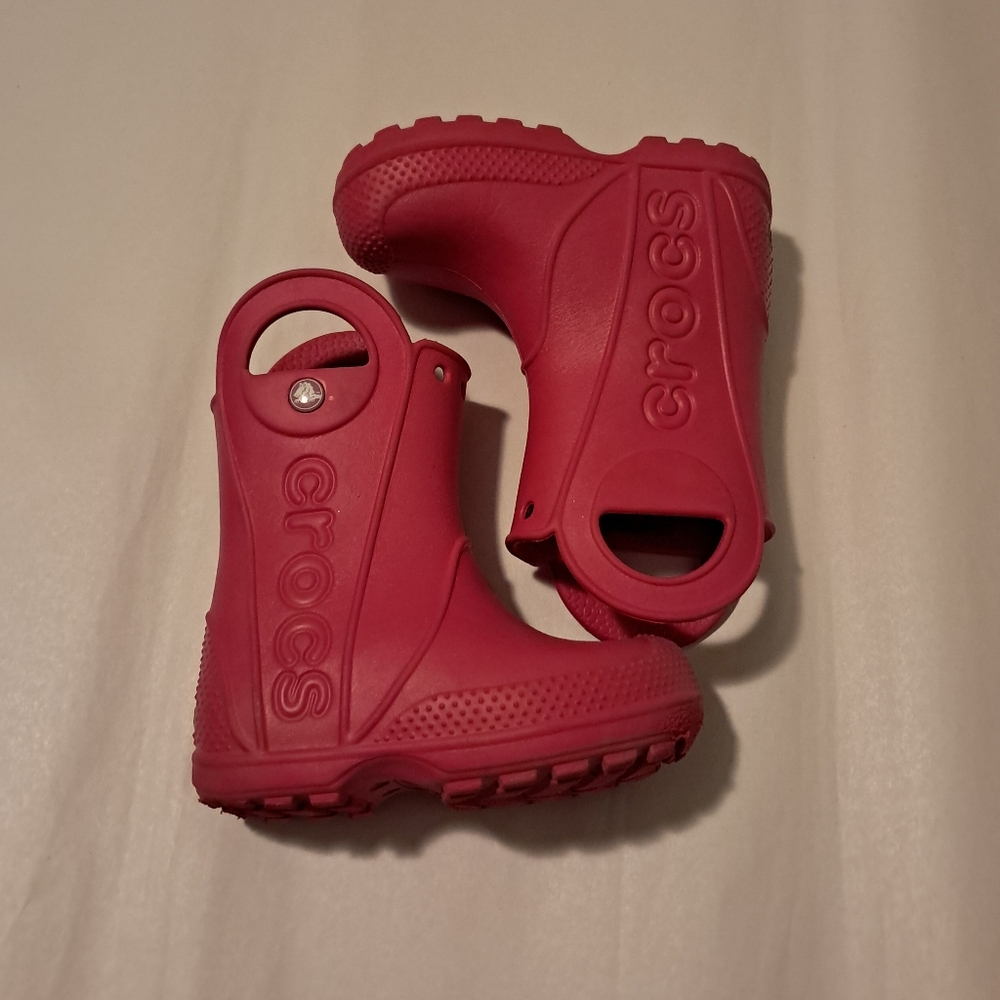 CROCS Kids Bright Pink Pull-On Rain Boots